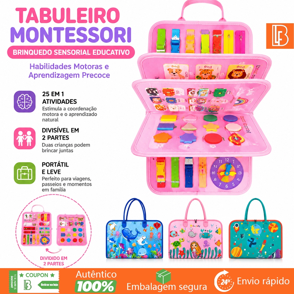 Tabuleiro Montessori para Crianças - Brinquedo Sensorial Educativo com Habilidades Motoras e Aprendizagem Precoce