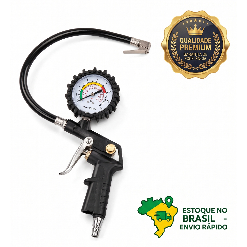 Pistola Calibrador De Pneu Com Manômetro Para Compressor