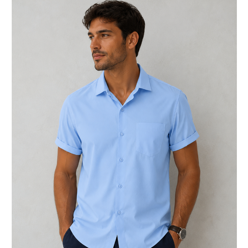 Camisa Social Manga curta com bolso,100% Microfibra,Não amassa,não precisa passar a ferro e é fresco para usar no verão.