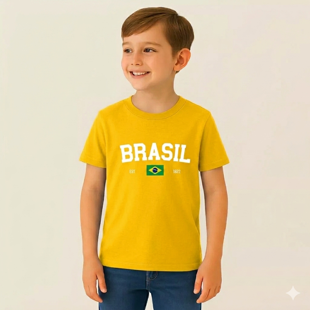 Camiseta Infantil Brasil Time De Futebol Copa Do Mundo Futebol Blusa Gola Redonda Unissex