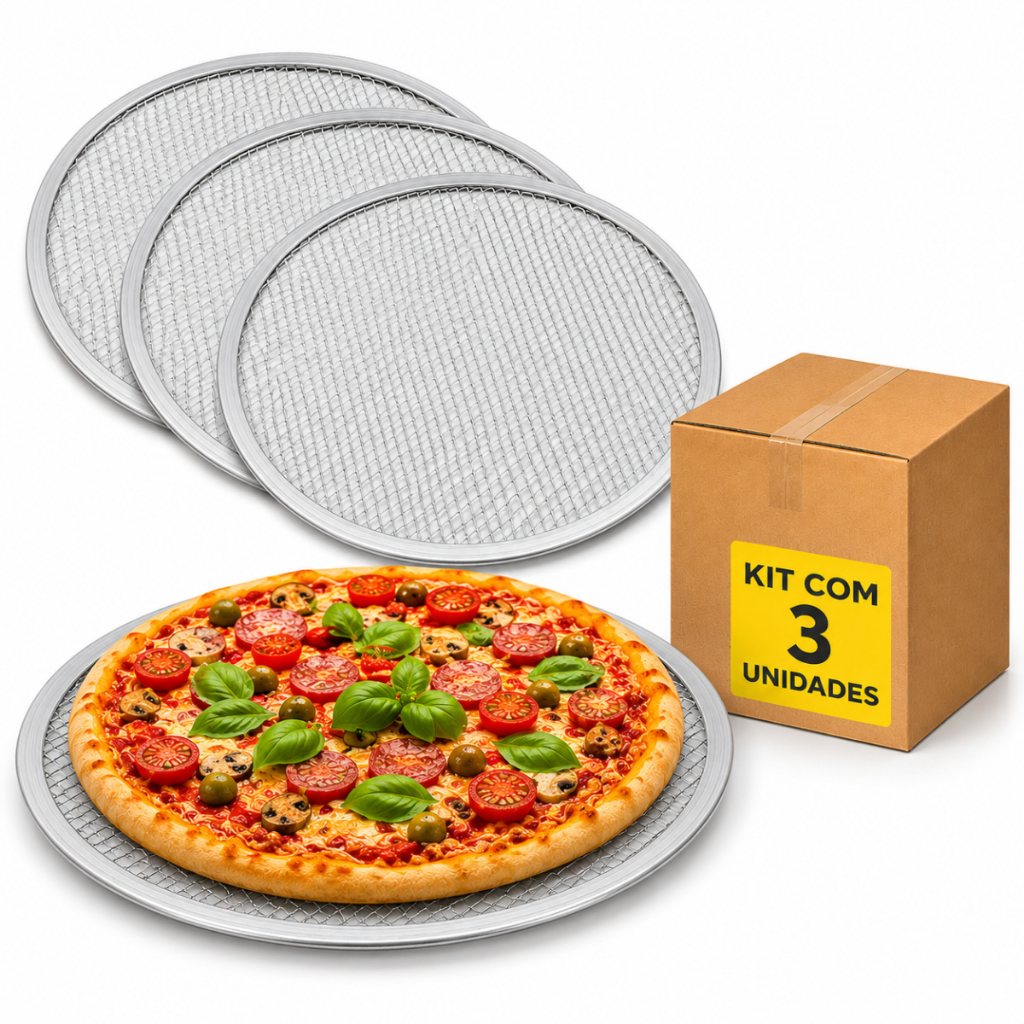 Kit Tela P/ Assar Mais Rápido Pizza Em Alumínio 30cm 3 Peças
