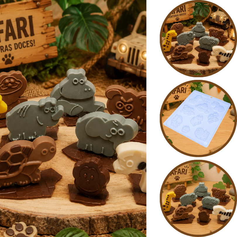 1~10 FORMA SIMPLES ANIMAIS DA ÁFRICA SAFARI CÓD.:9571 - (E7) EM ACETATO BWB PARA, DOCES DE CHOCOLATE. (CHOCO)