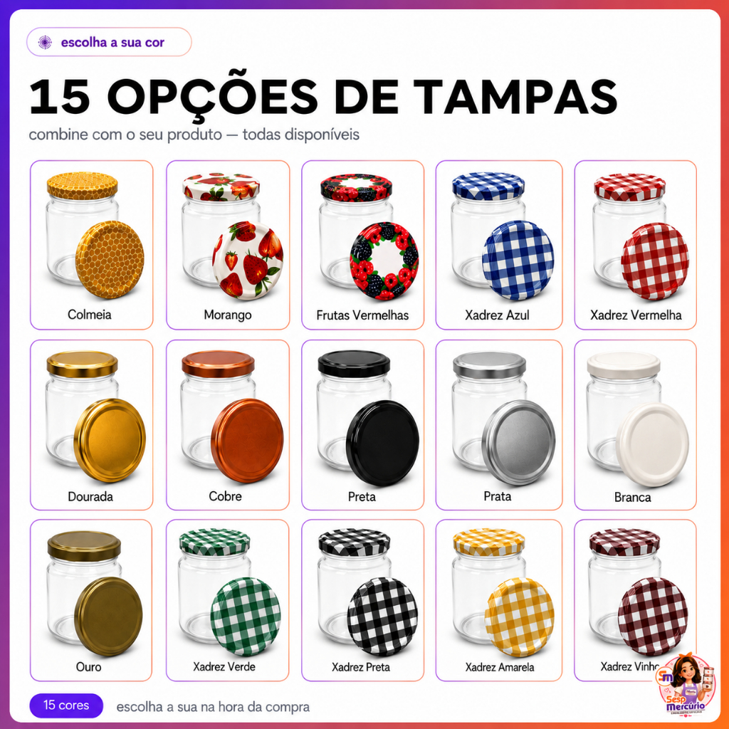 Kit 6/12/24 Potes De Vidros Belém 240ml Tampas Metálicas Lacres Geleias Doces Bolo no Pote — imagem 2 de 2