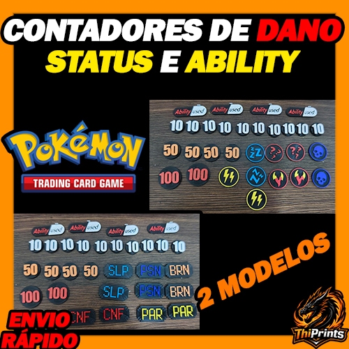 Contadores de dano e status, Pokemon TCG game, marcadores - Ability, status, damage.
