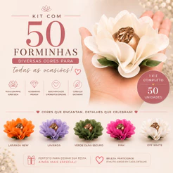 Kit 50 forminhas papel Delicatta Cores diversas - Doces finos casamento eventos festas decoração