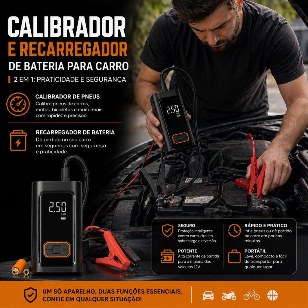 Bomba de Ar para Pneus com Ajuste Automático