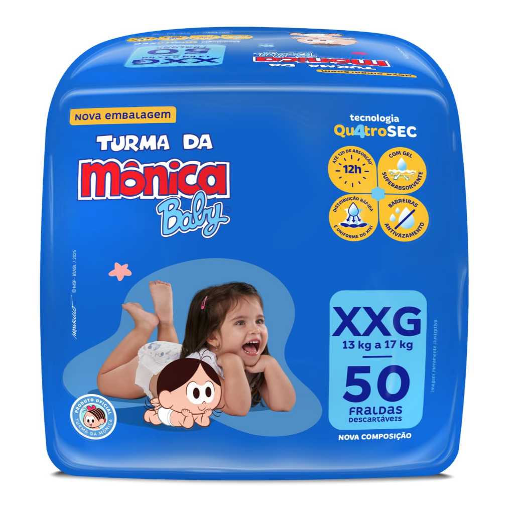 1 Pacote Fralda Turma da Mônica Baby XXG 50 unidades