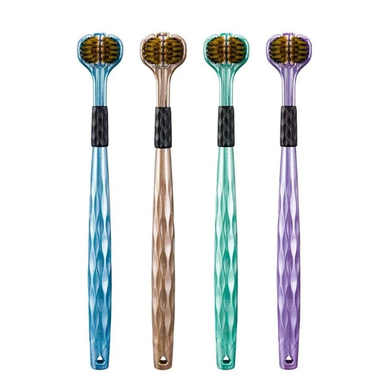KiT Escova De Dentes De 3Lados Macaron Adulto Cerdas Macias Cabeças Duras Saburra De Língua Cuidado