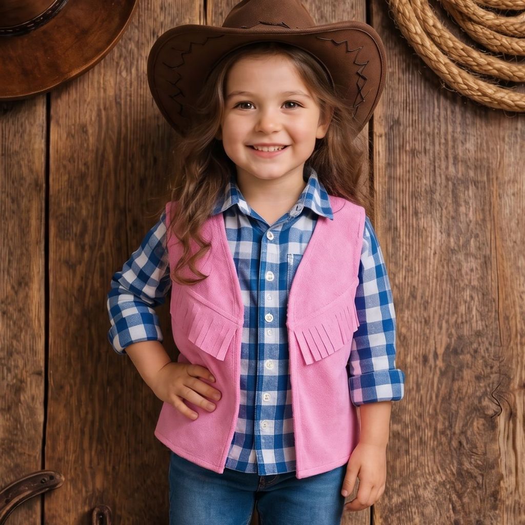Colete Rosa Camurça Cowboy Fantasia Infantil Envio Imediato