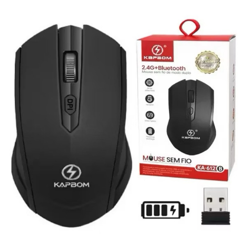 Mouse Sem Fio Wireless kapbom Usb 2.4ghz 1600 Prata/Preto/Vermelho