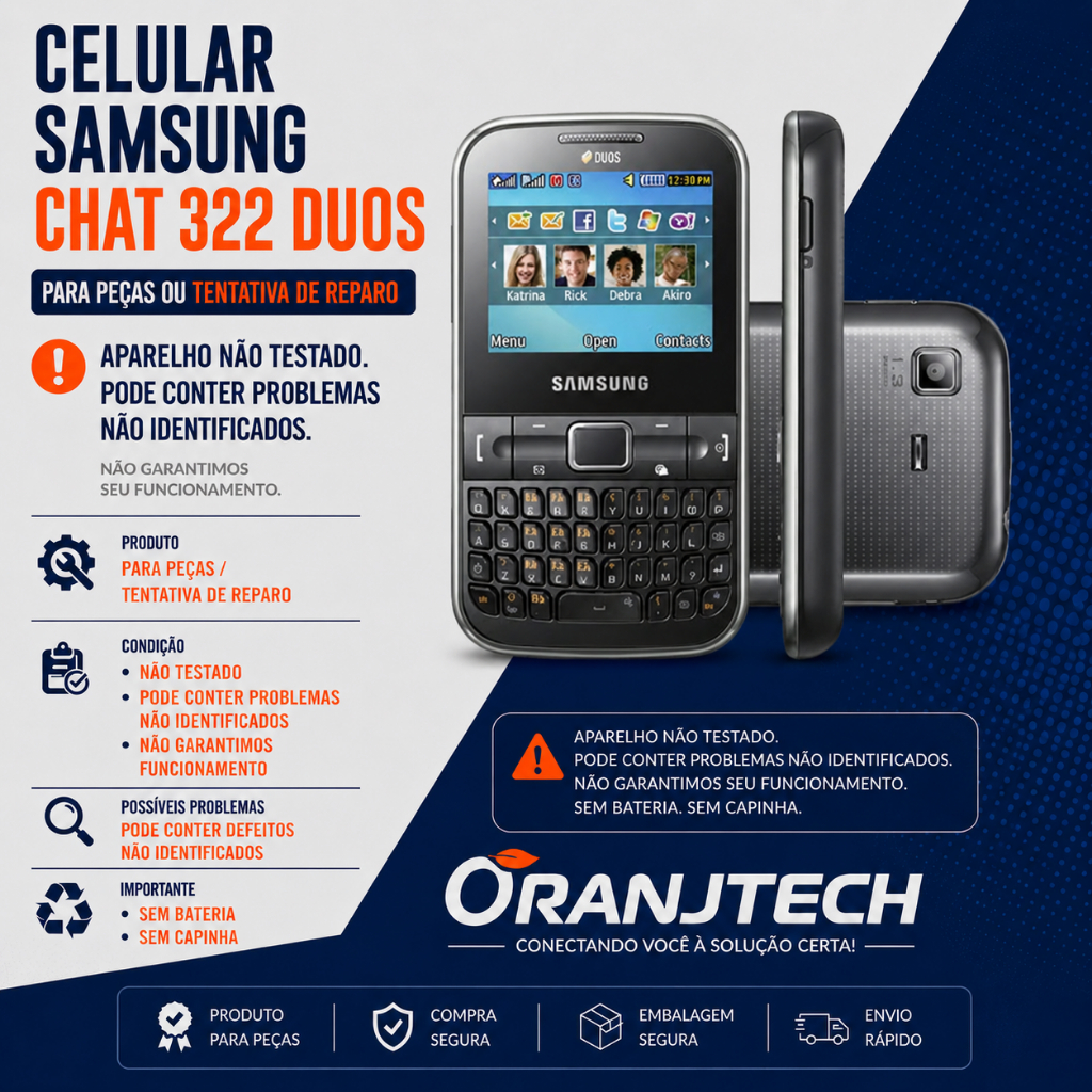 Celular Samsung Chat Duos - Para Peças ou Tentativa de Reparo - Sucata