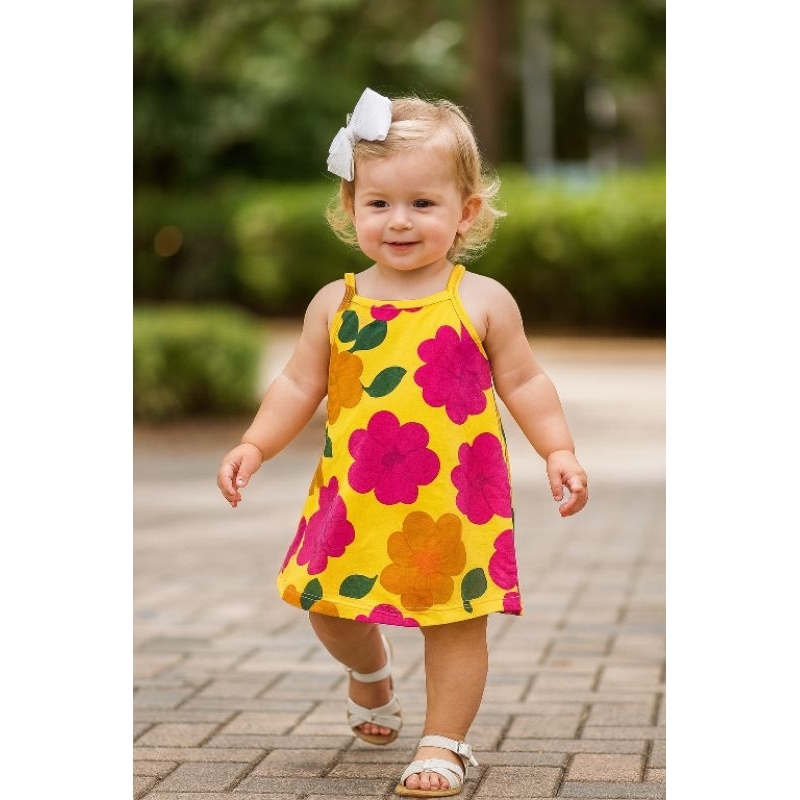🏆 Kit com 2 Vestidos Infantis Kyly 100% Algodão – Estampas Florais Sortidas | Conforto e Qualidade | 1 a 3 Anos