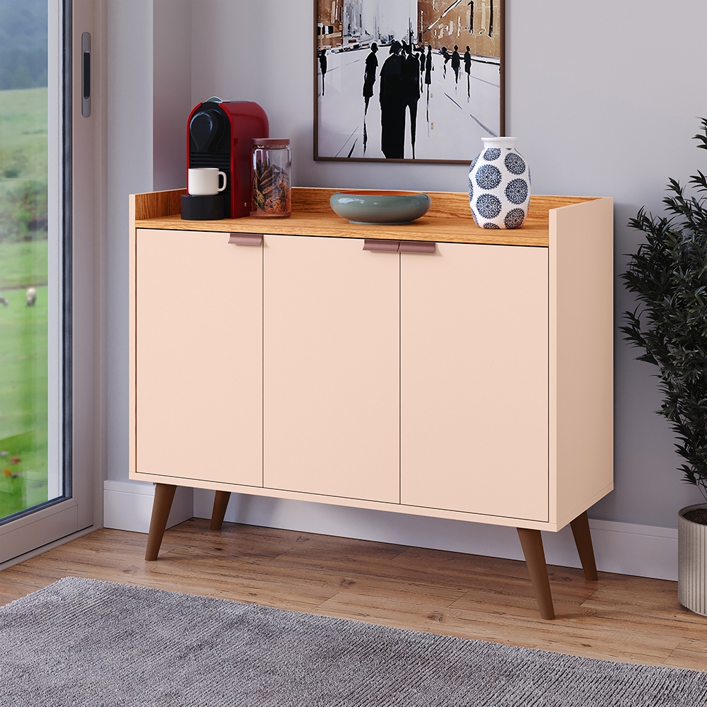 Rack Aparador Retrô Moderno Com Prateleira E 3 Portas Decorativo Emirados Quarto Flix Buffet