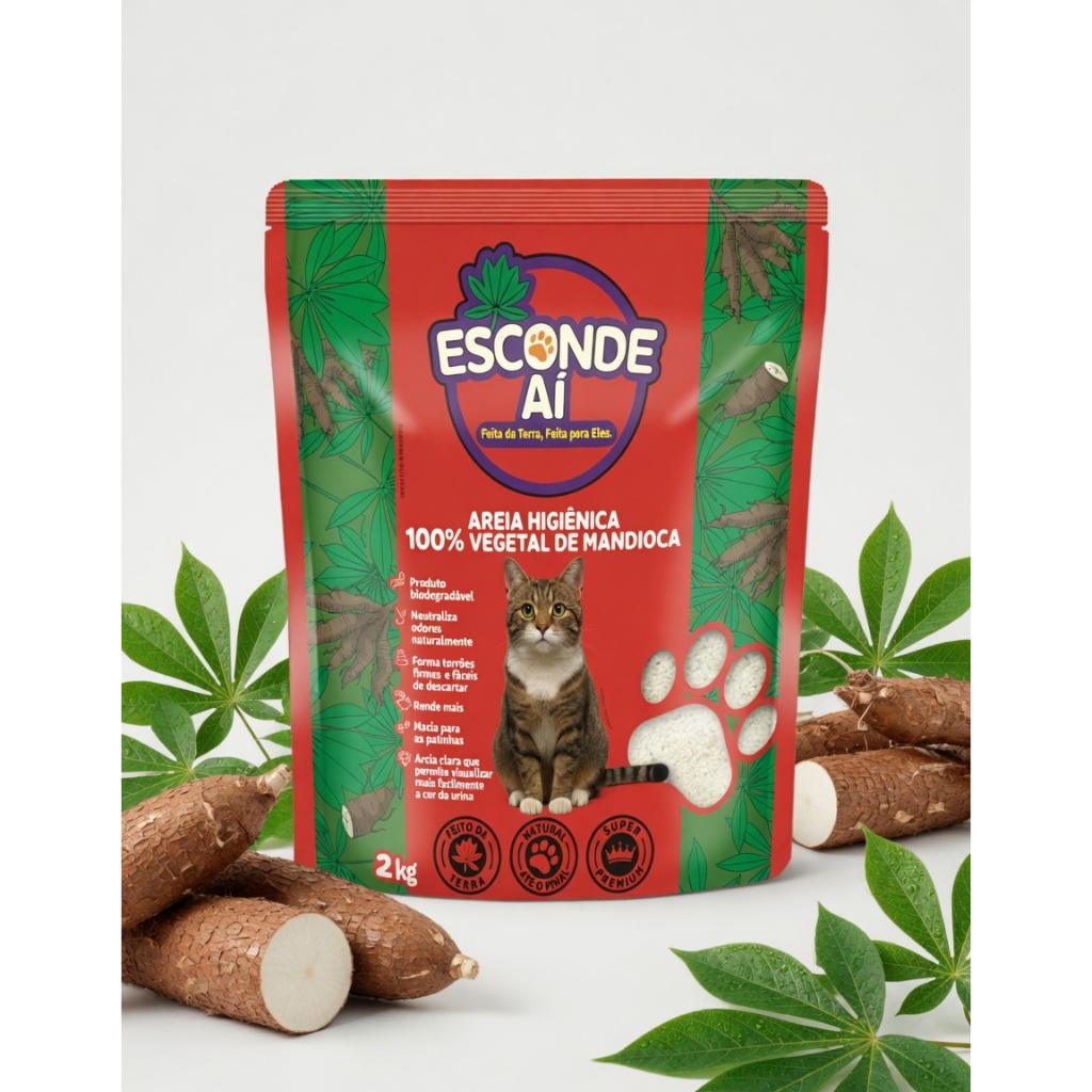 Areia Higiênica Mandioca 2kg Biodegradável Esconde Ai