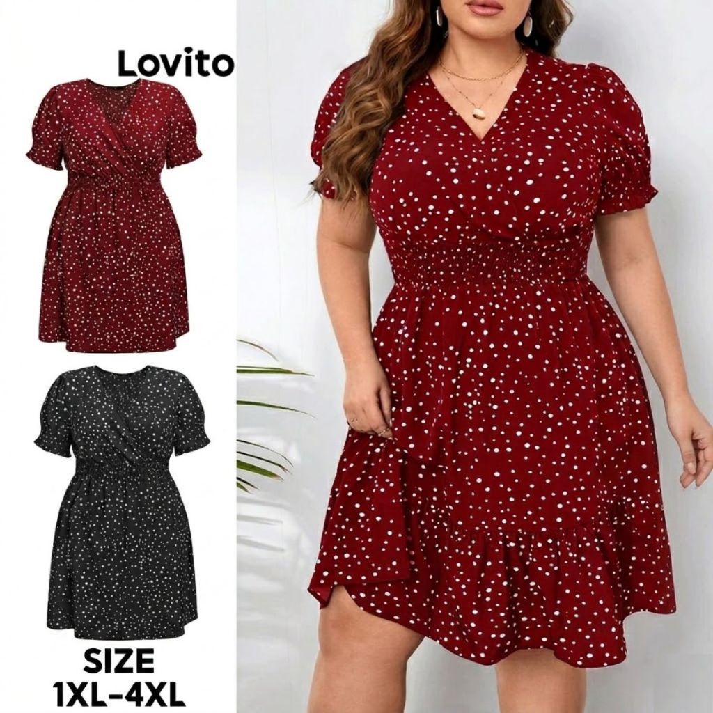 Lovito Vestido Plus Size Bolinhas DRB5BR151