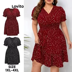 Lovito Vestido Plus Size Bolinhas DRB5BR151