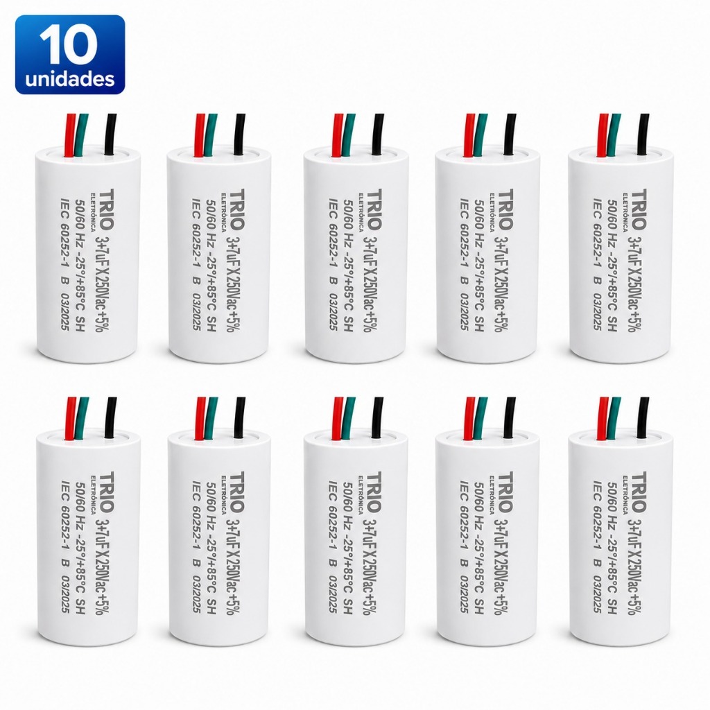 kit 10 Capacitor 127V Ventilador Teto 3 Fios