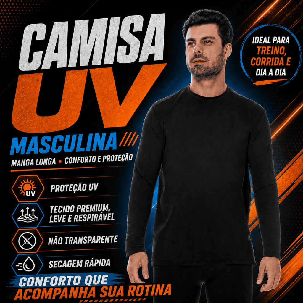 Camisa Masculina Manga Longa Proteção Uv Solar Térmica Casual Verão Praia