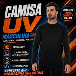 Camisa Masculina Manga Longa Proteção Uv Solar Térmica Casual Verão Praia