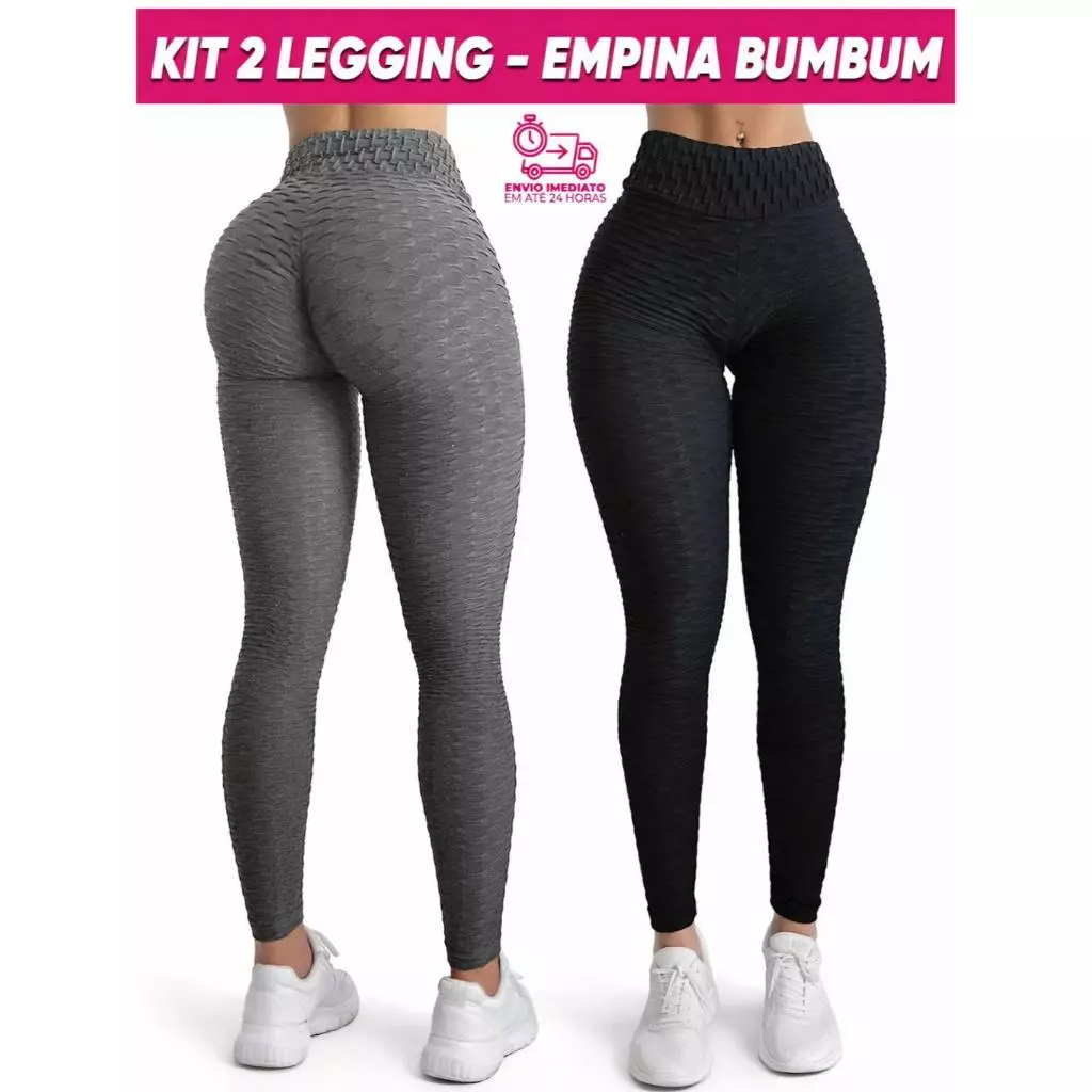 Bombey Kit 2 Leggings Calça Suplex Bolha 3D Cós Alto Compressão Empina Bumbum Fitness Cintura Alta — imagem 1