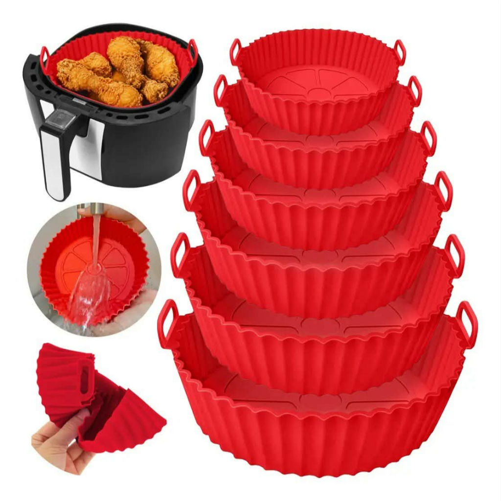 Kit 6 Formas de Silicone para Air Fryer | Cesto Antiaderente Reutilizável para Fritadeira Elétrica