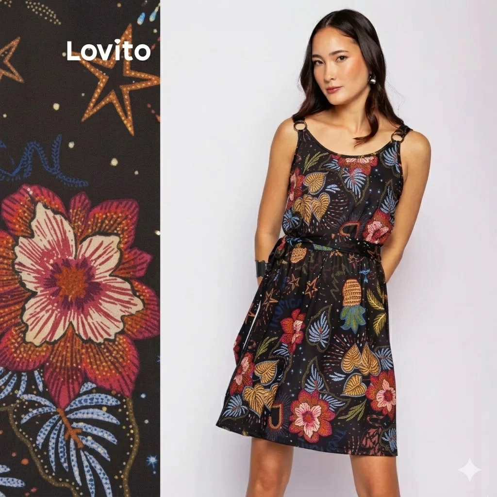 Lovito Bossa Vestido Curto Estampado Com Argolas Nas Alças DRB659BRL689