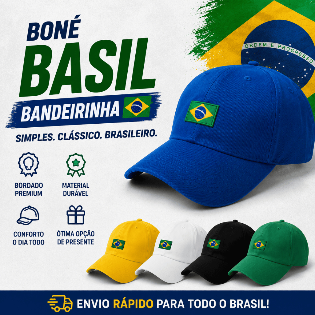 Boné Brasil Bandeirinha Bordado Alta Definição Ajustável Unissex Aba Curva Seleção
