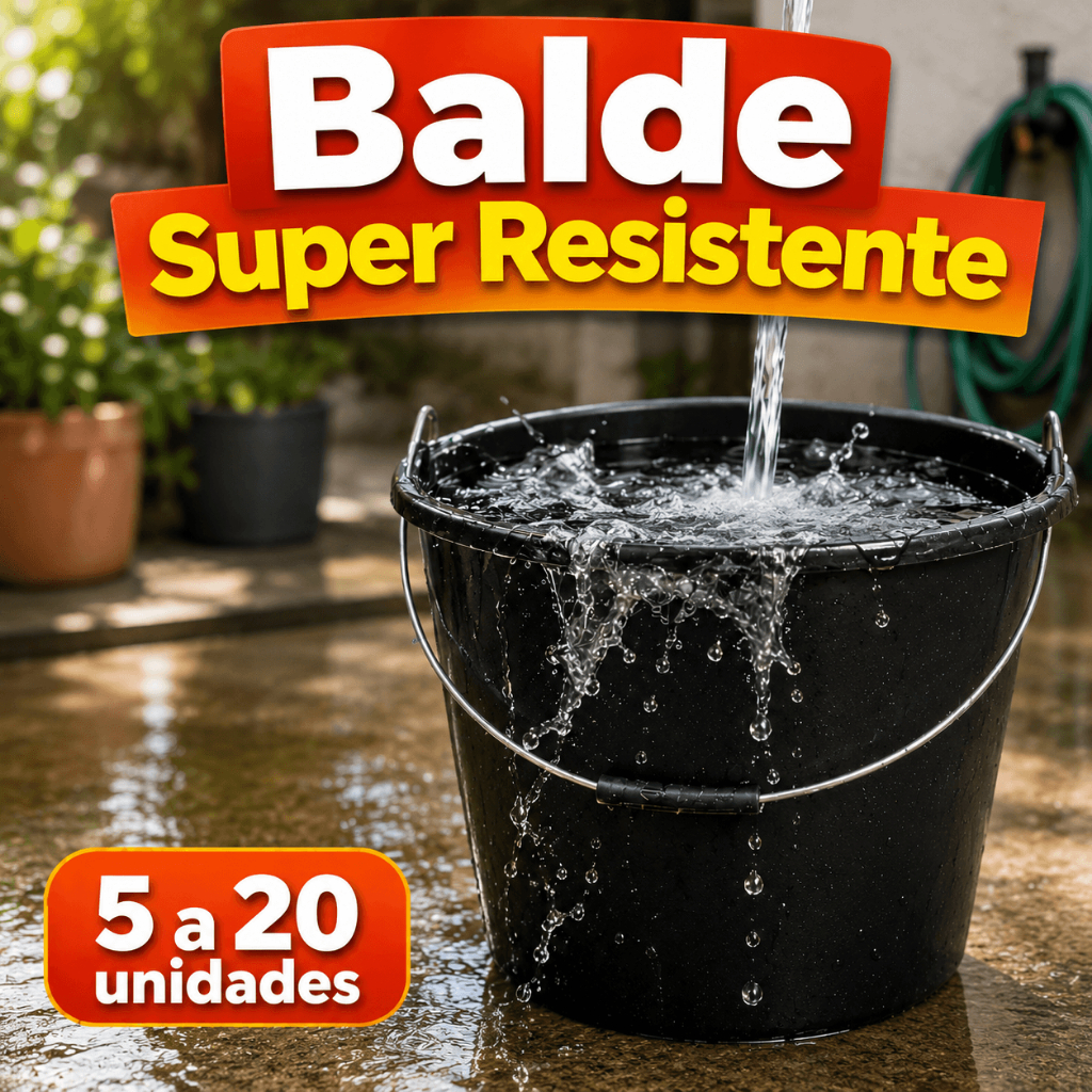 Balde 12L Preto Plástico Reforçado Alça Ferro Limpeza Obra Pedreiro Uso Profissional Resistente