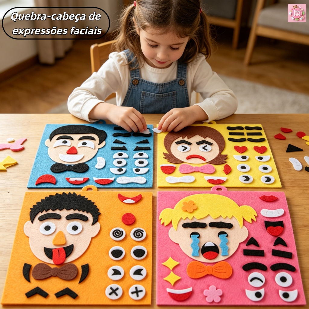 Brinquedo Educativo 3D de Expressões Faciais - Método Montessori para Aprender Emoções/Sentimentos