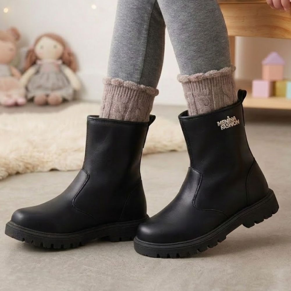 Bota Coturno Infantil Feminina Montaria Cano Médio Tratorada Menina Fashion