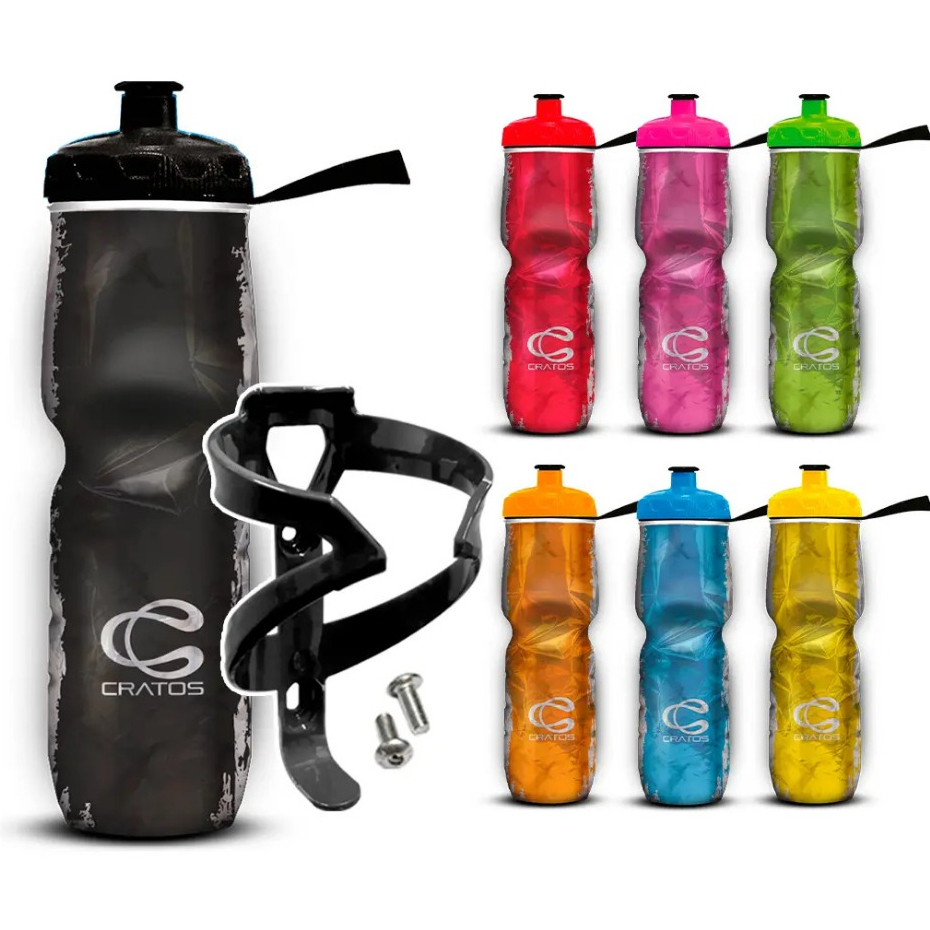 Garrafa Squeeze Caramanhola Térmica Cratos 710ml Bike e Esportes + Suporte Para Garrafa De Água