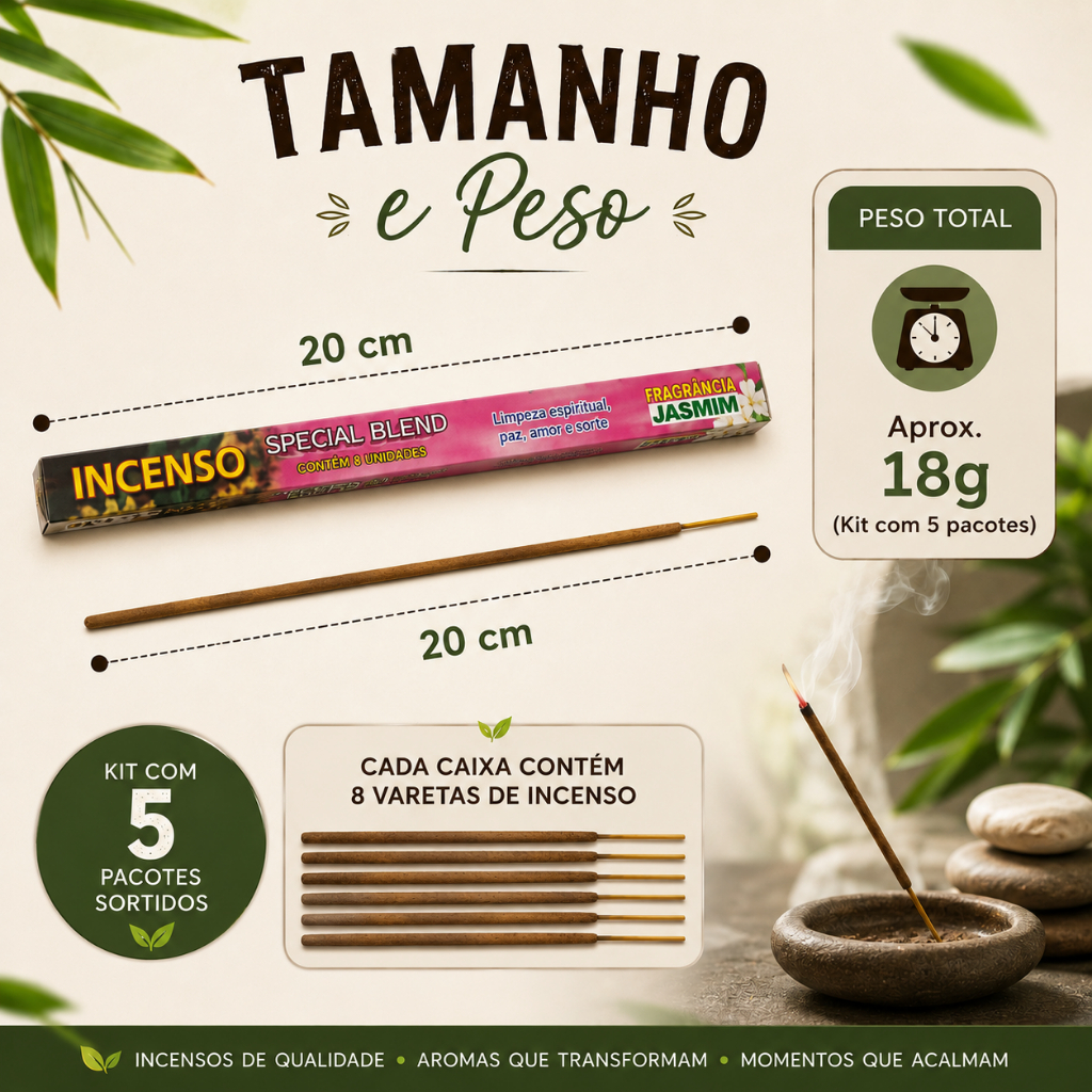 Detalhes do Kit Incenso Aromático Special Blend 5 Caixas Fragrâncias Variadas Limpeza Energética