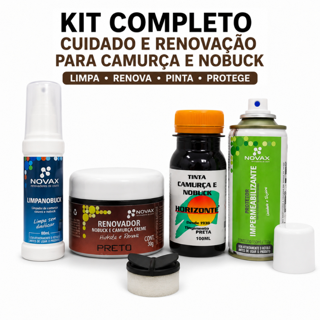 Kit Completo Camurça Limpador Creme Tinta Impermeabilizante Restaurar Tênis Nobuck Profissional