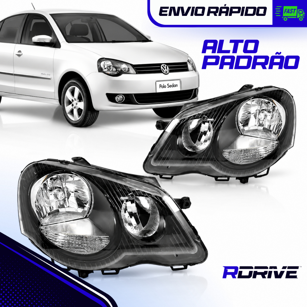 Par Farol Polo 2007 2008 2009 2010 2011 2012 2013 2014 Mascara Negra Foco Duplo Molde Original