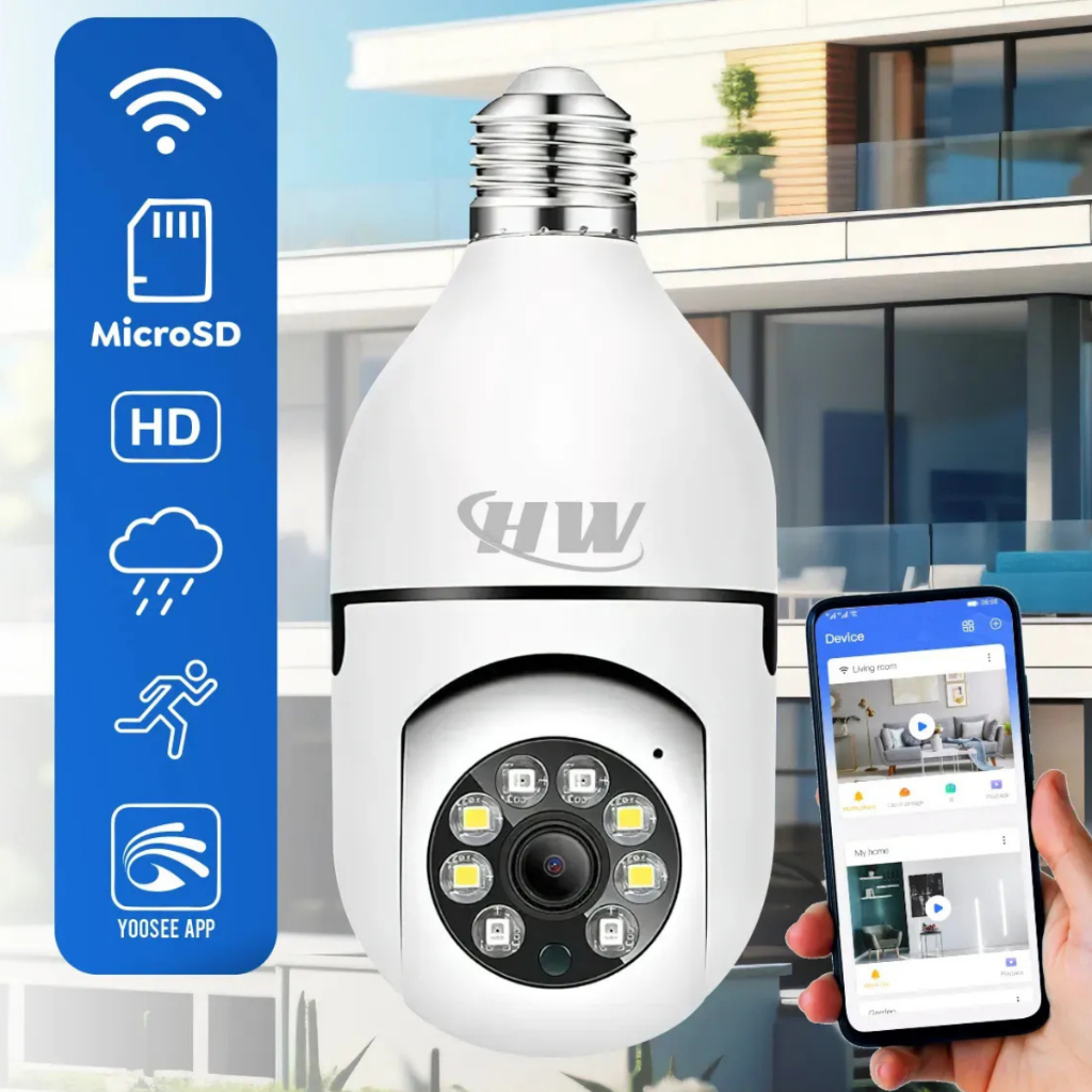Câmera Segurança Lâmpada Wifi Full HD Sem Fio 360 Visão Noturna Vigilancia Detecção Movimento Audio