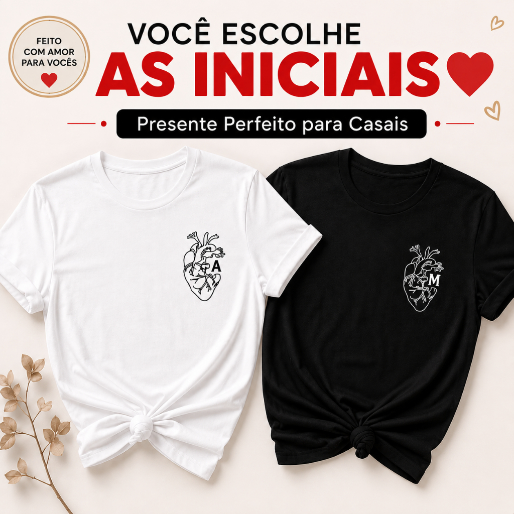 Kit 2 Camisetas Casal Com Letra Personalizável - 100% Algodão