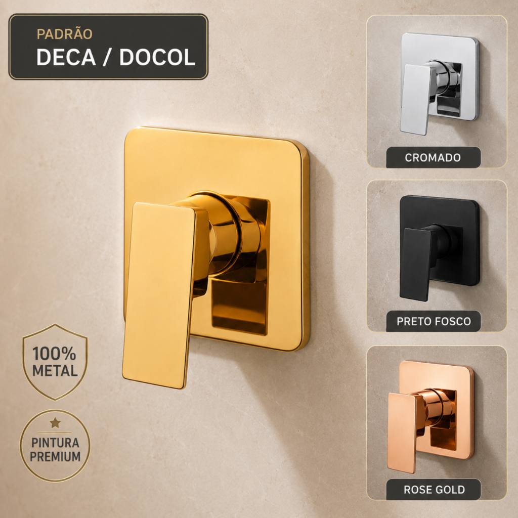 Acabamento Registro de Chuveiro Monocomando Base Padrão Deca E Docol Registro 100% Metal Banheiro