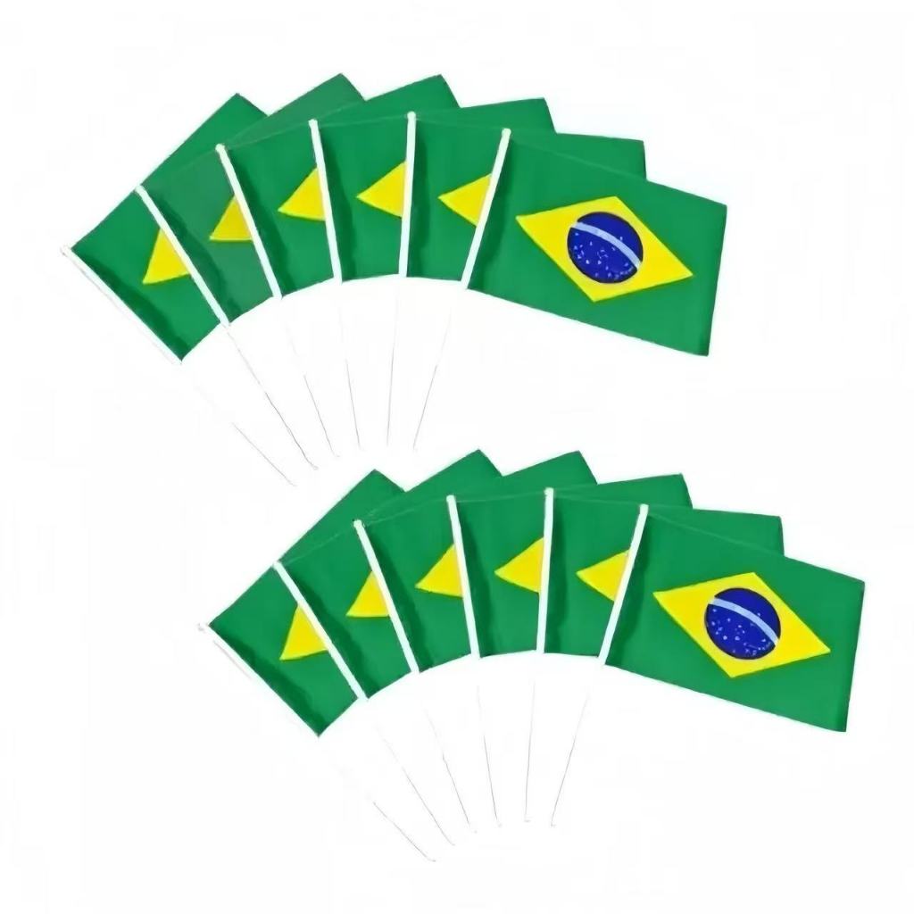 KIT 12 Bandeira Do brasil KIT 12 unidades Copa do Mundo Bandeirinha de Mão Haste Torcida Copa Comemoração