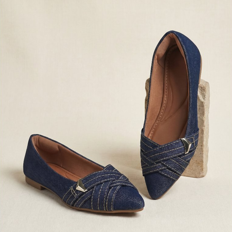 Sapatilha Feminina Tecido Jeans Enfeite Seta - confortavel, estilosa, macia, versátil, delicada