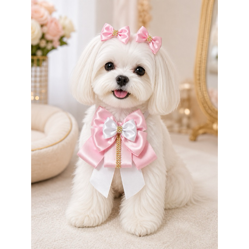 1 conjunto super luxo rosa para cães fêmea laço pet acessório para cães conjunto laços pet luxo laços lindos pet