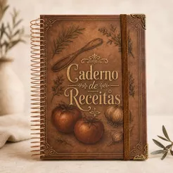 Caderno de Receitas Vintage Luxo 200 Folhas Decoradas Marfim com Cantoneiras Metálicas