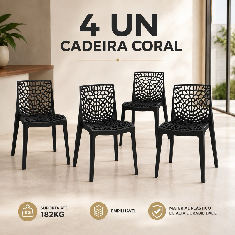 Kit 4 Cadeiras Gruvyer Coral Sala Jantar Cozinha Jardim Escritório