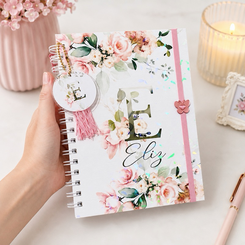 Agenda 2026 Personalizada Luxo  2 Dias por página com Nome Floral Rosa