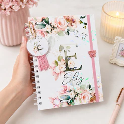 Agenda - 2027 Personalizada Luxo 2 Dias por página com Nome Floral Rosa