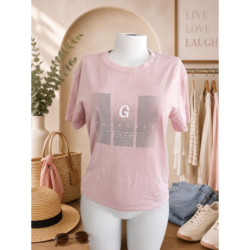 Camiseta Feminina Rosa Estampada Playboy Manga Curta Tamanho M Brechó