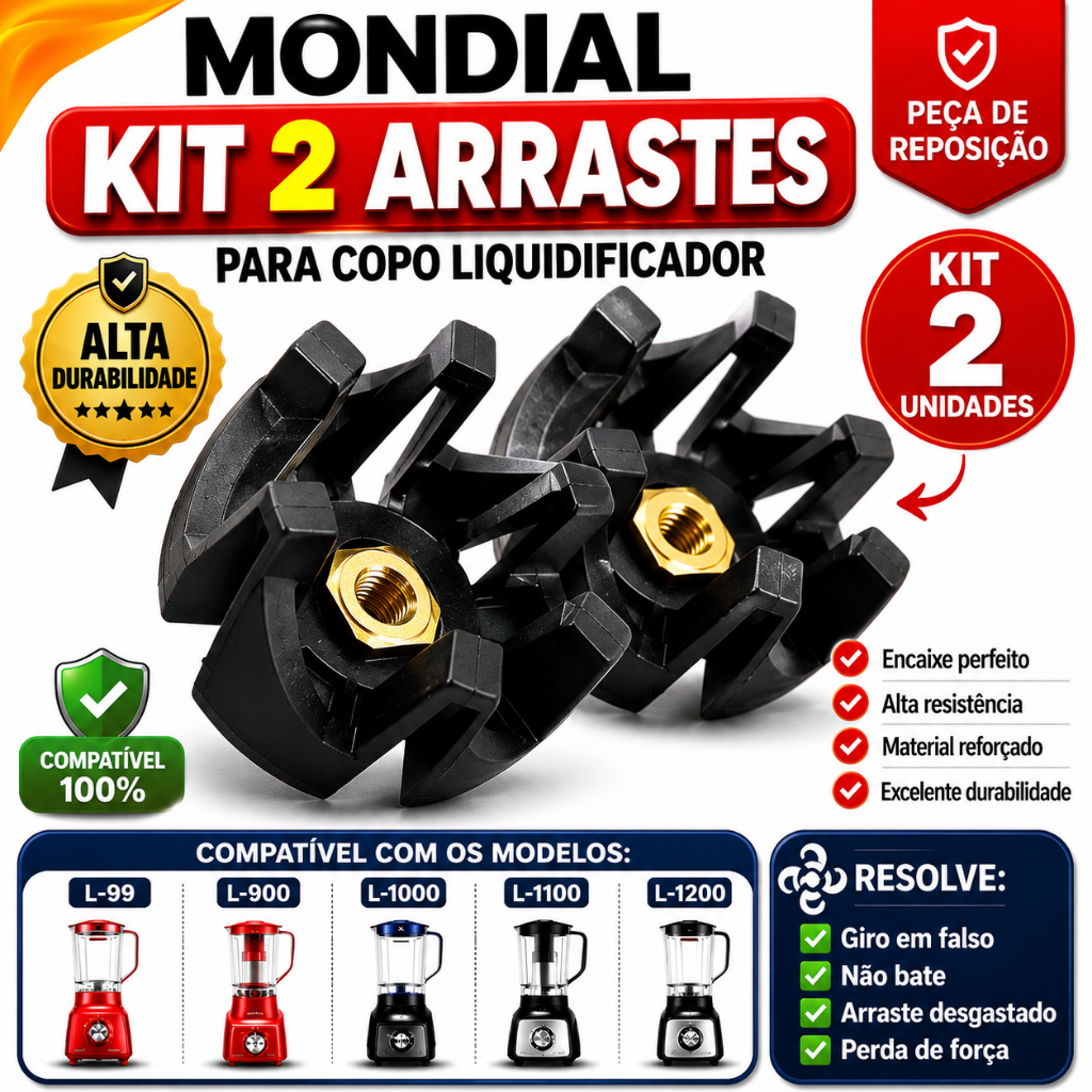KIT 2 Arraste Liquidificador Mondial L900 L99 L1000 L1100 L1200 Acoplador