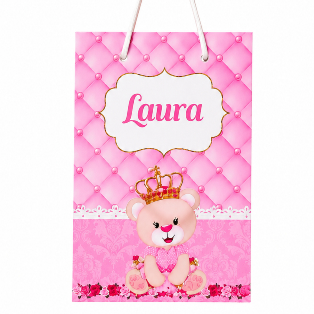 Sacola Personalizada Ursinha Princesa Festa Infantil Nome e Idade Lembrancinha Menina PEGUE E MONTE 10/15/20/25
