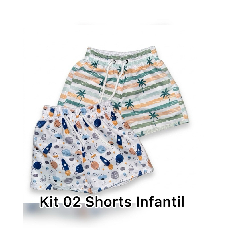 kit 02 Tactel Infantil Juvenil 1 a 12 Anos Estampadas Variadas Praia Piscina Verão Com Elástico