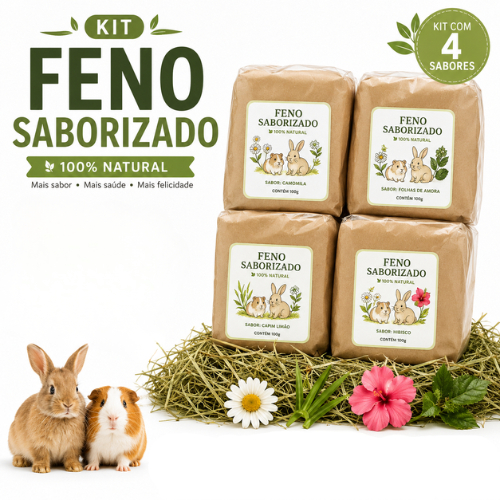 Kit Feno Premium Verdinho Saborizado Para Coelhos Porquinhos da índia  Chinchilas Roedores