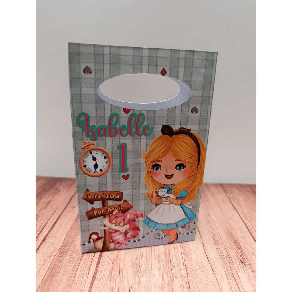 Sacolinhas Personalizadas para Festa Infantil l Aniversário l Nome Idade l ALICE NO PAIS  MARAVILHAS l Menina lTamanho P